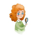 Muchacha con un espejo, acuarela del pelirrojo stock de ilustración Muchacha con un espejo, acuarela del pelirrojo stock de ilustración