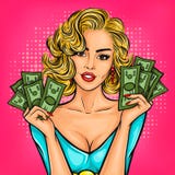 Muchacha del arte pop del vector con efectivo libre illustration Muchacha del arte pop del vector con efectivo libre illustration
