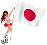 Muchacha hermosa del fan joven que sostiene la bandera de Japón Animadora del equipo de fútbol y del balón de fútbol Fotografía de archivo libre de regalías Muchacha hermosa del fan joven que sostiene la bandera de Japón Animadora del equipo de fútbol y del balón de fútbol Fotografía de archivo libre de regalías