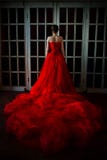 Muchacha hermosa en vestido rojo largo y en corona real Imagenes de archivo Muchacha hermosa en vestido rojo largo y en corona real Imagenes de archivo