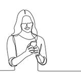 Muchacha que juega y que usa el dibujo lineal continuo del teléfono elegante Un lineart de vector del concepto de la comunicación libre illustration Muchacha que juega y que usa el dibujo lineal continuo del teléfono elegante Un lineart de vector del concepto de la comunicación libre illustration