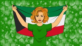 Muchacha rubia que sostiene una bandera nacional de Kuwait stock de ilustración Muchacha rubia que sostiene una bandera nacional de Kuwait stock de ilustración