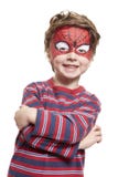 Muchacho joven con el hombre araña de la pintura de la cara Muchacho joven con el hombre araña de la pintura de la cara