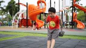 Muchacho lindo asiático que juega en el parque metrajes Muchacho lindo asiático que juega en el parque metrajes