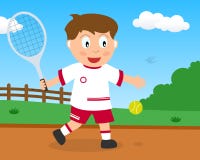 Muchacho lindo que juega a tenis en el parque libre illustration Muchacho lindo que juega a tenis en el parque libre illustration