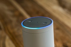 Amazon Echo Plus, the voice recognition streaming device from Am stock images Amazon Echo Plus, the voice recognition streaming device from Am stock images