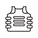 Muestra y símbolo del vector del icono del chaleco de la prueba de la bala aislados en el fondo blanco, concepto del logotipo del ilustración del vector Muestra y símbolo del vector del icono del chaleco de la prueba de la bala aislados en el fondo blanco, concepto del logotipo del ilustración del vector
