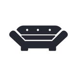 Muestra y símbolo del vector del icono del sofá aislados en el fondo blanco stock de ilustración Muestra y símbolo del vector del icono del sofá aislados en el fondo blanco stock de ilustración