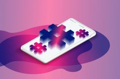 Muestras de Hashtag Smartphone isométrico con la ETIQUETA del HACHÍS libre illustration Muestras de Hashtag Smartphone isométrico con la ETIQUETA del HACHÍS libre illustration