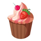 Muffin med jordgubbesymbolen, isometrisk stil 3d vektor illustrationer Muffin med jordgubbesymbolen, isometrisk stil 3d vektor illustrationer