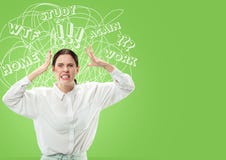 Mujer caucásica joven con pensamientos mezclados stock de ilustración Mujer caucásica joven con pensamientos mezclados stock de ilustración