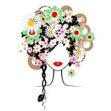 Mujer de la cara, peinado floral ilustración del vector Mujer de la cara, peinado floral ilustración del vector