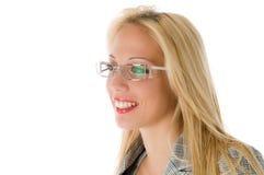 Mujer de negocios sonriente con los vidrios fotos de archivo Mujer de negocios sonriente con los vidrios fotos de archivo