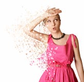 Mujer en el vestido rosado aislado en el fondo blanco Fotografía de archivo libre de regalías Mujer en el vestido rosado aislado en el fondo blanco Fotografía de archivo libre de regalías