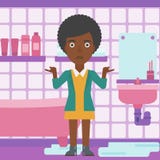 Mujer en la desesperación que se coloca cerca de fregadero que se escapa libre illustration Mujer en la desesperación que se coloca cerca de fregadero que se escapa libre illustration
