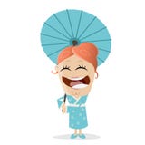 Mujer feliz en kimono japonés stock de ilustración Mujer feliz en kimono japonés stock de ilustración