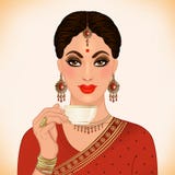 Mujer india hermosa que lleva té de consumición del equipo tradicional, libre illustration Mujer india hermosa que lleva té de consumición del equipo tradicional, libre illustration