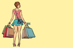 Mujer joven con los panieres en venta stock de ilustración Mujer joven con los panieres en venta stock de ilustración
