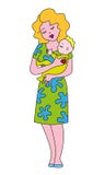 Mujer joven con un bebé en sus brazos y un anillo del corazón ilustración del vector Mujer joven con un bebé en sus brazos y un anillo del corazón ilustración del vector