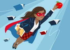 Mujer joven en el vuelo del cabo y de la máscara a través del aire en la posición del super héroe stock de ilustración Mujer joven en el vuelo del cabo y de la máscara a través del aire en la posición del super héroe stock de ilustración