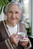 Mujer mayor con la taza de té fotos de archivo libres de regalías Mujer mayor con la taza de té fotos de archivo libres de regalías