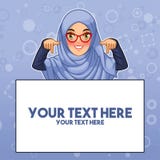 Mujer musulmán que señala el finger abajo en el espacio de la copia stock de ilustración Mujer musulmán que señala el finger abajo en el espacio de la copia stock de ilustración
