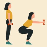 Mujer que hace posiciones en cuclillas Ejemplos de los ejercicios y de los entrenamientos del glute Ejemplo plano del vector stock de ilustración Mujer que hace posiciones en cuclillas Ejemplos de los ejercicios y de los entrenamientos del glute Ejemplo plano del vector stock de ilustración