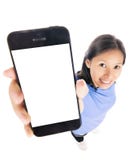 Mujer que muestra el teléfono elegante imágenes de archivo libres de regalías Mujer que muestra el teléfono elegante imágenes de archivo libres de regalías