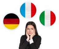 Mujer y burbujas con las banderas de países Fotografía de archivo libre de regalías