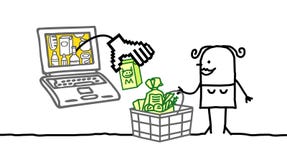 Mujer y mercado del cyber stock de ilustración Mujer y mercado del cyber stock de ilustración