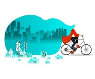 Mujeres que montan la bicicleta alrededor de la ciudad en verano, fuerte viento en el pelo que sopla del parque, completando un c libre illustration Mujeres que montan la bicicleta alrededor de la ciudad en verano, fuerte viento en el pelo que sopla del parque, completando un c libre illustration