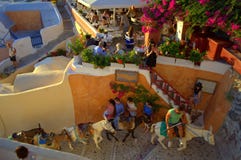 Mules Caravan Santorini Restaurant Royalty Free Stock Image