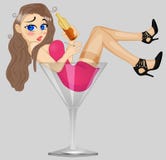 Mulher b?bada nova do encanto elegante sensual A mulher b?bada atrativa est? encontrando-se em um vidro gigante Sofrimento triste ilustração royalty free Mulher b?bada nova do encanto elegante sensual A mulher b?bada atrativa est? encontrando-se em um vidro gigante Sofrimento triste ilustração royalty free