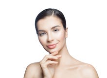 Mulher bonita dos termas isolada no branco Cosmetologia, skincare, medicina estética e conceito facial do tratamento imagens de stock Mulher bonita dos termas isolada no branco Cosmetologia, skincare, medicina estética e conceito facial do tratamento imagens de stock