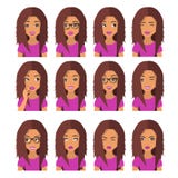 Mulher com cabelo e emoções da castanha Ícones do usuário Ilustração do vetor do Avatar ilustração stock Mulher com cabelo e emoções da castanha Ícones do usuário Ilustração do vetor do Avatar ilustração stock