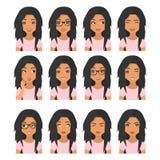 Mulher com cabelo marrom preto e emoções Ícones do usuário Ilustração do vetor do Avatar ilustração royalty free Mulher com cabelo marrom preto e emoções Ícones do usuário Ilustração do vetor do Avatar ilustração royalty free