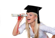 Mulher com trabalho das buscas do doutor do chapéu foto de stock royalty free Mulher com trabalho das buscas do doutor do chapéu foto de stock royalty free
