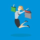 Mulher de salto feliz com sacos de compras ilustração stock Mulher de salto feliz com sacos de compras ilustração stock