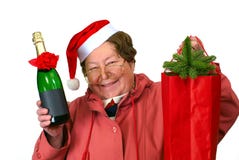Mulher de Santa que veste-se acima no traje vermelho do Natal imagem de stock Mulher de Santa que veste-se acima no traje vermelho do Natal imagem de stock
