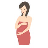Mulher gravida nova bonito com cabelo preto em um vestido vermelho em um fundo branco ilustração stock Mulher gravida nova bonito com cabelo preto em um vestido vermelho em um fundo branco ilustração stock