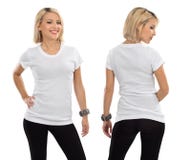 Mulher loura com a camisa branca em branco fotografia de stock Mulher loura com a camisa branca em branco fotografia de stock