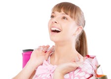 Mulher nova com compras da loja fotografia de stock Mulher nova com compras da loja fotografia de stock