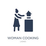 Mulher que cozinha o ícone Mulher lisa na moda do vetor que cozinha o ícone no whi ilustração do vetor Mulher que cozinha o ícone Mulher lisa na moda do vetor que cozinha o ícone no whi ilustração do vetor