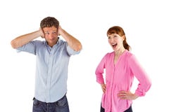 Mulher que discute com a ignorância do homem imagens de stock royalty free Mulher que discute com a ignorância do homem imagens de stock royalty free