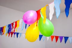 Multi-colored balloons with flags decorate solemn event, feast_ royalty free stock photo Multi-colored balloons with flags decorate solemn event, feast_ royalty free stock photo