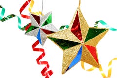 Multi-coloured Celebratory Tinsel And Two Christmas Stars Stock Photography Multi-coloured Celebratory Tinsel And Two Christmas Stars Stock Photography