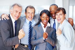Multi ethnic business people celebrating success. Portrait of multi ethnic business people celebrating success.