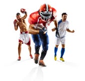 Multi pugilato di football americano di calcio del collage di sport fotografia stock libera da diritti Multi pugilato di football americano di calcio del collage di sport fotografia stock libera da diritti