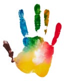 Multicolored Fingerprint Of The Right Hand, Photo On White Background. The Palm Print Gouache. Stock Image
