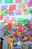 Multicolored Mexican Street Flags and Decorations royalty free stock photography Multicolored Mexican Street Flags and Decorations royalty free stock photography